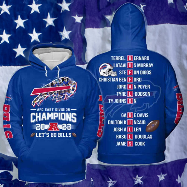 Bills 2023 AFC East Division Champs Signatures 3D Sweatshirt Hoodie