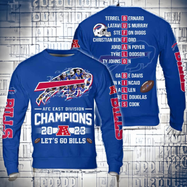 Bills 2023 AFC East Division Champs Signatures 3D Sweatshirts