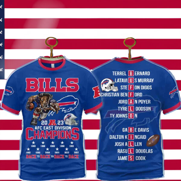 Bills 2023 Back To Back AFC East Division Champions 3D Shirt