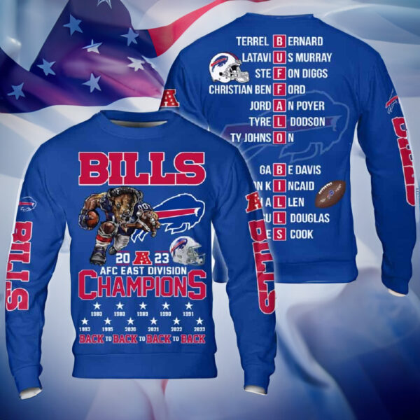 Bills 2023 Back To Back AFC East Division Champions 3D Shirts