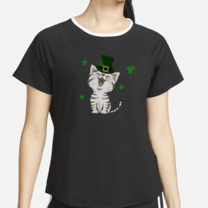 Women’S Cute Cat St. Patrick’s Day Print Casual T-Shirt4