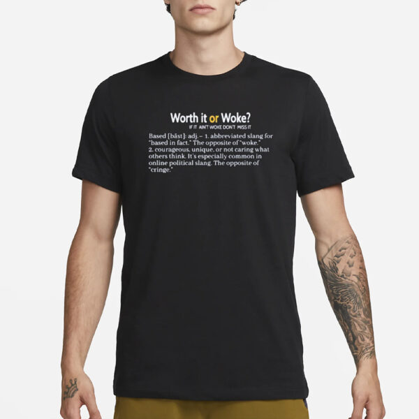 Worth It Or Woke If It Ain’t Woke Don’t Miss It Based Abbreviated Slang For Based In Fact The Opposite Of Work T-Shirt1