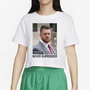 A Woman In London Tommy Robinson And Trump Mugshot Never Surrender T-Shirt2