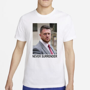 A Woman In London Tommy Robinson And Trump Mugshot Never Surrender T-Shirt6