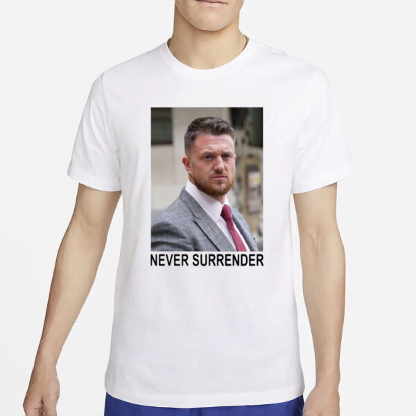 A Woman In London Tommy Robinson And Trump Mugshot Never Surrender T-Shirt6