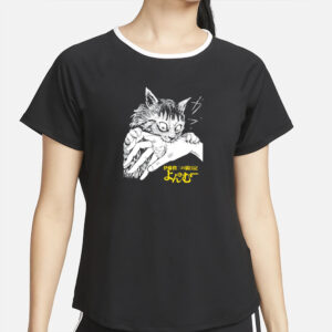 Zade Wearing Junji Ito's Cat Diary Yon & Mu Cat Bite T-Shirt2